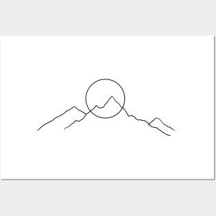 Mountains sun lineart Posters and Art